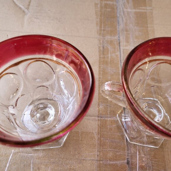 2 VTG INDIANA GLASS RUBY FLASH KINGS CROWN THUMBPRINT FOOTED PUNCH CUPS "BIN A" - Picture 5 of 7